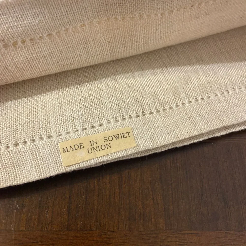 Vtg Soviet Union Linen Napkins NOS NWT USSR Hand Made Cross Stitch Embroidered
